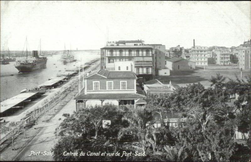 Port-Said Canal Entrance & Bldgs c1910 Postcard