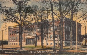 Hand Colored Postcard Public School in Vicksburg, Michigan~118828