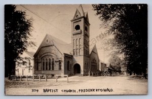 J87/ Fredericktown Ohio RPPC Postcard c1910 Baptist Church Building 1678