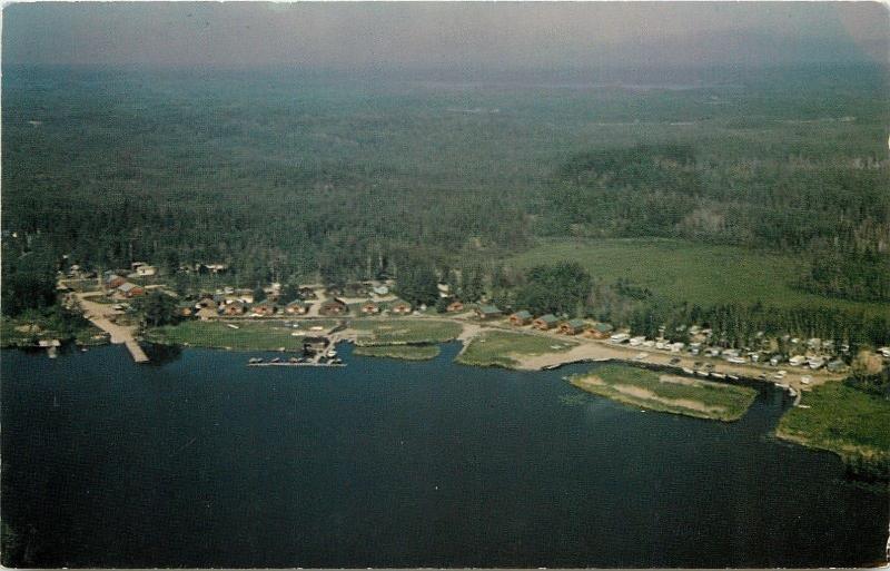 Cranberry Portage Manitoba~Birdseye Viking Lodge~1950s Postcard 