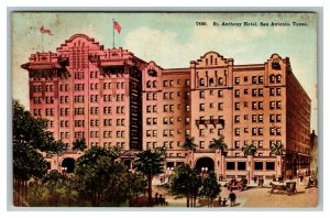 Vintage 1900's Postcard St. Anthony Hotel & Vintage Cars San Antonio Texas