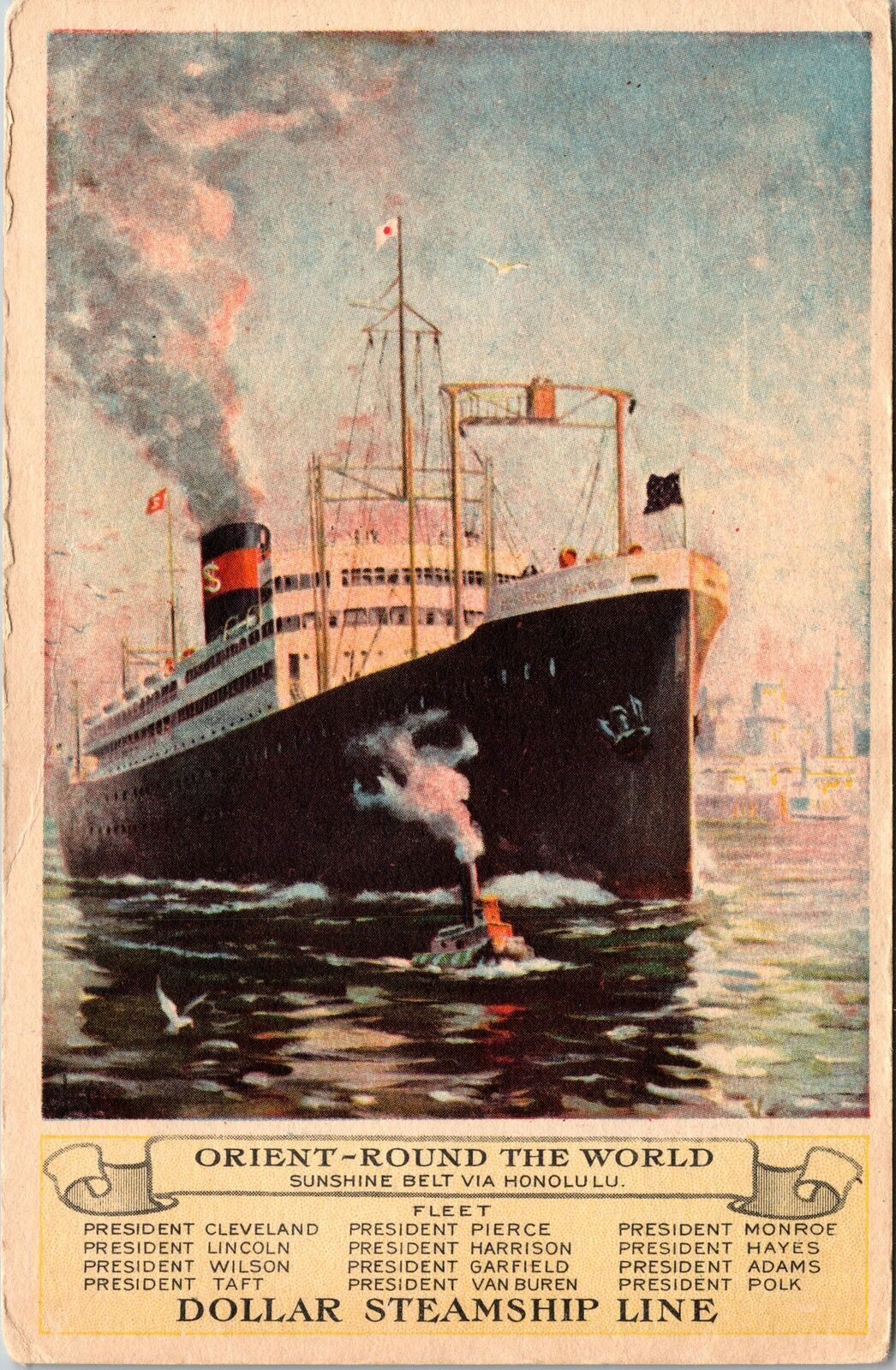 Vintage Postcard Dollar Steamship Line the Orient Round the World C