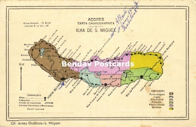 Portugal Azores Acores, Ilha de S. Miguel, MAP Postcard (1910s)