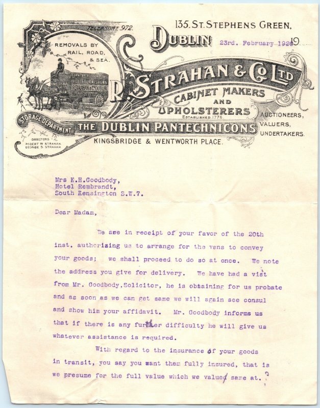 Undertakers  Auctioneers Wagon Strahan Letterhead