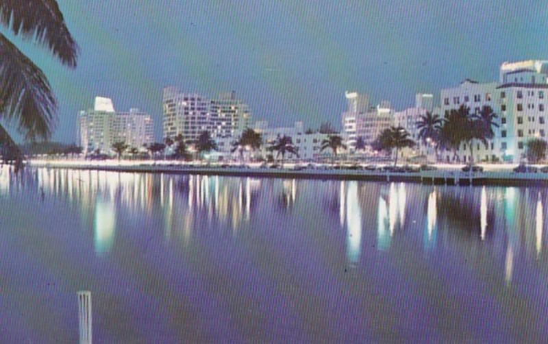 Florida Miami Beach Hotels At Night From Indian Creek