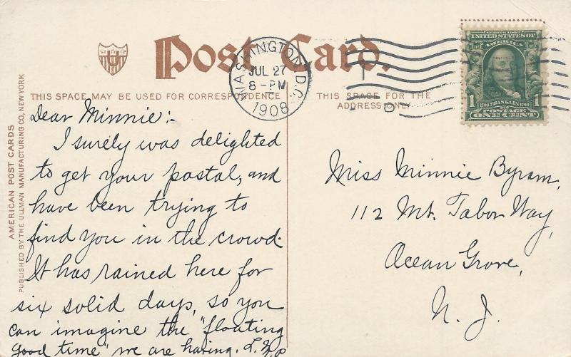 National Museum, Washington, D.C., early postcard, Used in 1908