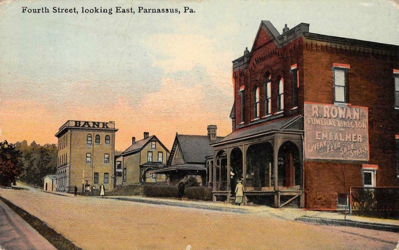 Parnassus PA 4th Street Scene Embalmer Sign New Kensington 1912 Vintage Postcard