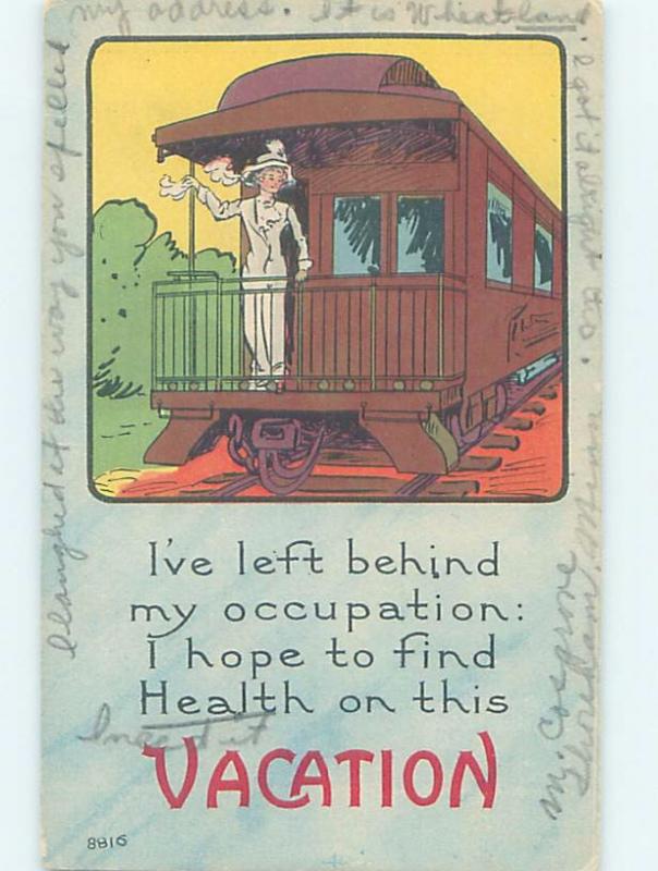 Pre-Linen suffrage INDEPENDENT WOMAN ON VACATION FROM HER OCCUPATION HL2919