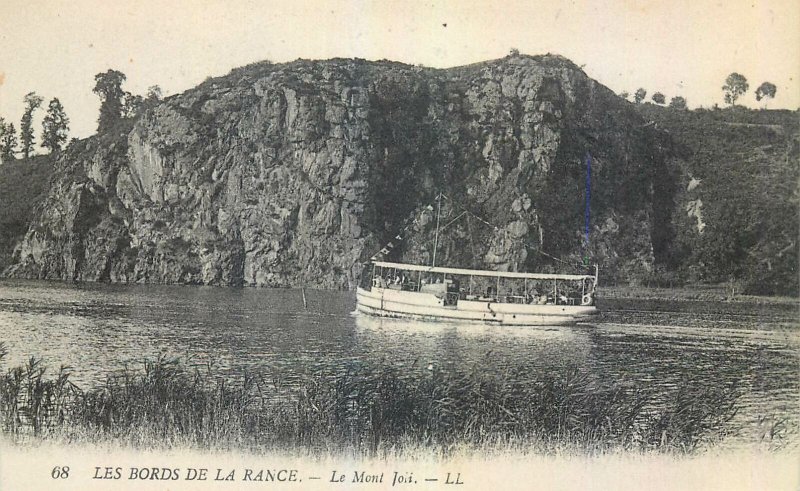 cpa France les bords de la rancer mont joli boat ship river cliff hill nature