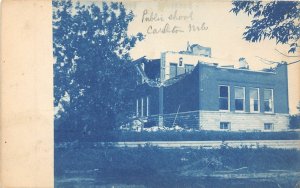 G41/ Carleton Nebraska RPPC Postcard c1910 Blue Tint Public School