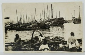 Rppc Chinese Junk, Boats Children Old Men Real Photo Postcard N19