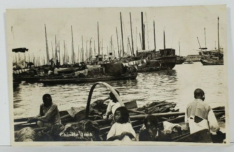 Rppc Chinese Junk, Boats Children Old Men Real Photo Postcard N19