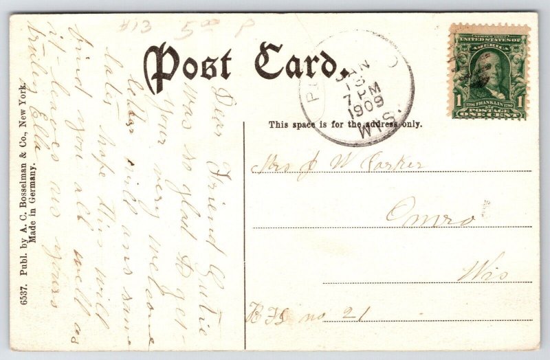 Plainfield Wisconsin~Handcolored~New High School~Young Trees~Nice Belltower