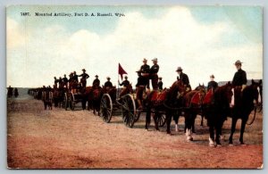 1911  US Army Mounted Artillery  Fort  D. A. Russell  Wyoming  Postcard