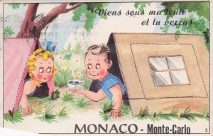 Monaco Camping Fold Open Tent Novelty French Antique Postcard