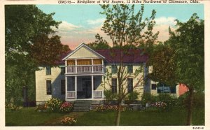 1952 Birthplace of Will Rogers Northwest Claremore Oklahoma OK Vintage Postcard