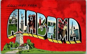 1940s Large Letter Greetings from Alabama Postcard