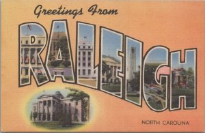 Postcard Large Letters Greetings from Raleigh North Carolina NC