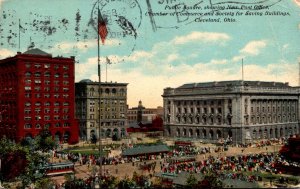 Ohio Cleveland Public Square Showing Post Office Chamber Of Commerce & Societ...
