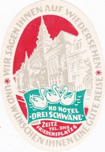 Germany Zeitz Ho Hotel Drei Schwaene Vintage Luggage Label sk2102