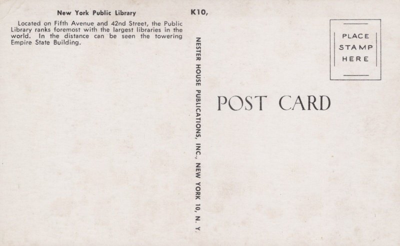 USA New York City Public Library Chrome Postcard 09.88