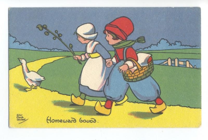 ch0090 - Dutch Children - Homeward Bound - artist H Marsh Lambert - postcard