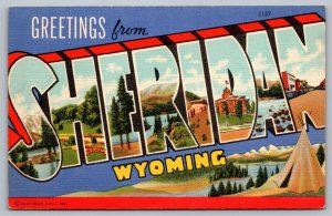 Postcard Large Letter Greetings From Sheridan Wyoming Curt Teich & Co Linen