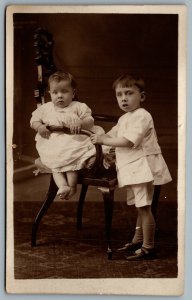 Postcard RPPC 1910s Studio Photo Of Two Children Drummond Shiels Photo