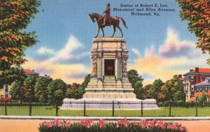 Statue Of Robert Lee Richmond Virginia Old Linen Postcard