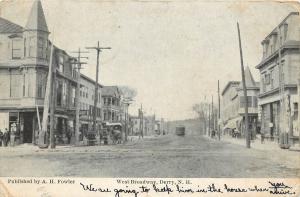 c1910 Postcard; Derry NH, West Broadway Street Scene Rockingham County posted
