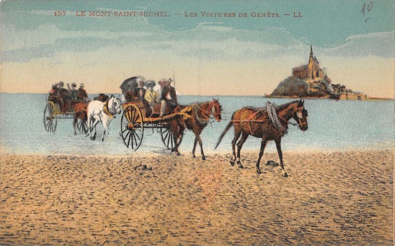 US3579 France Le Mont Saint Michel, Les Voitures de Genets Horses Beach