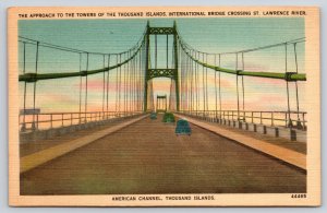 Canada-US Border~Thousand Isl Towers~Internatl Bridge~St Lawrence River~Linen PC