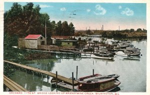 Vintage Postcard 1917 Orchard Bridge Looking Up Brandywine Creek Wilmington DE