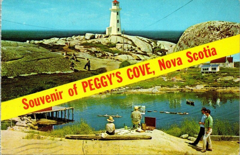 Souvenir Peggys Cove Nova Scotia Canada Dual View Postcard PM WOB Note VTG  