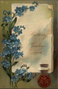 Birthday Blue Embossed Flowers c1910 Postcard