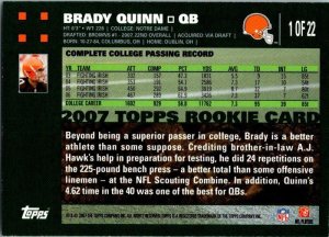 2007 Topps Football Card Brady Quinn Cleveland Browns sk20758