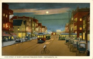 VA - Portsmouth. Trolleys on High St at Night