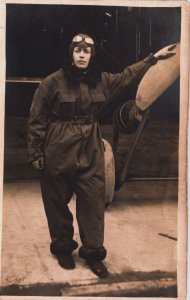 Portrait of a Pilot Aviator Glasses Pilot Suit Vintage RPPC C255