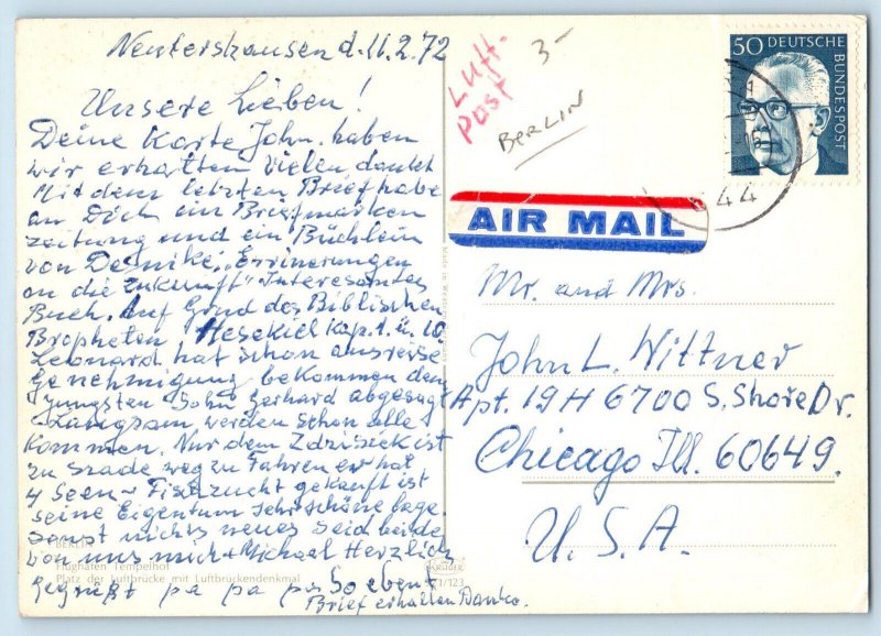 Berlin Germany Postcard Tempelhof Airport Airlift Square and Monument 1972