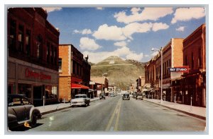 Postcard CO F Street Main Business St. Salida Colorado Old Cars Signs Storefront