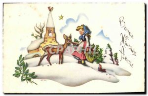 Old Postcard Happy New Year Biche