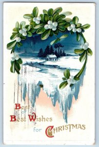 Christmas Postcard Mistletoe Winter Scene Clapsaddle Minneapolis Minnesota 1911