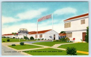 FORT WORTH, Texas TX ~ Roadside Motel GLOVER'S LODGE c1940s Linen Postcard