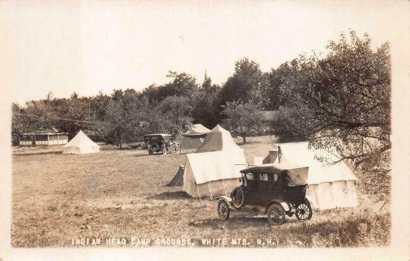 RPPC INDIAN HEAD CAMP GROUNDS WHITE MTN NEW HAMPSHIRE REAL PHOTO POSTCARD 1920s