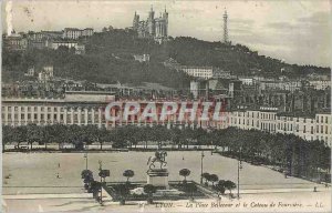 Old Postcard Lyon Bellecour Square and Coteau de Fourviere