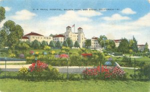 San Diego California US Naval Hospital, Balboa Park 1950 Linen Postcard Used