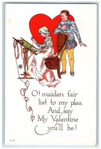 Valentine Postcard Heart Woman Maiden Fair List To My Plea Embossed c1910's