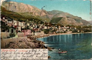 Les Moulins Monaco Postcard Man in Boat Waving UND 1905