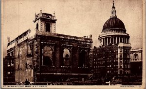 c1939 WWII LONDON BOMBING DESTRUCTION ST NICHOLAS COLE ABBEY POSTCARD 29-186 