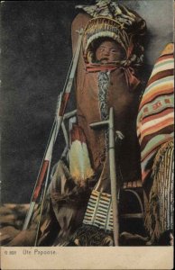 Native Americana Indian Ute Baby Papoose Peace Pipe Bow Rotograph Postcard